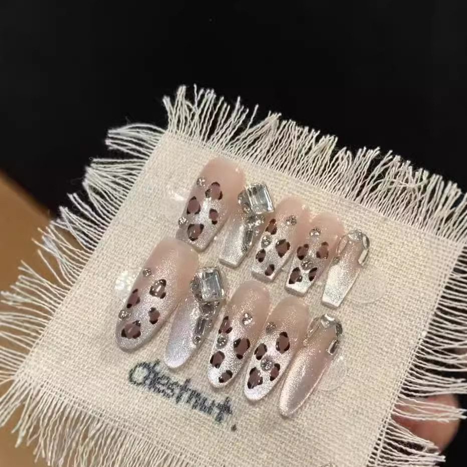 豹纹猫眼手工穿戴甲显白