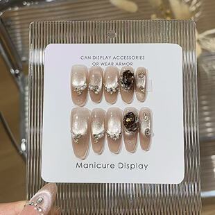 轻奢水钻穿戴甲中长款高级感纯手工美甲甲片精致小众温柔自然显白