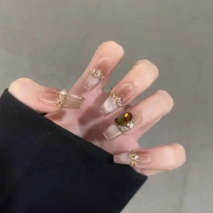 黑桃皇后猫眼手工穿戴甲高级感轻奢显白棕色腮红碎钻可拆卸美甲贴