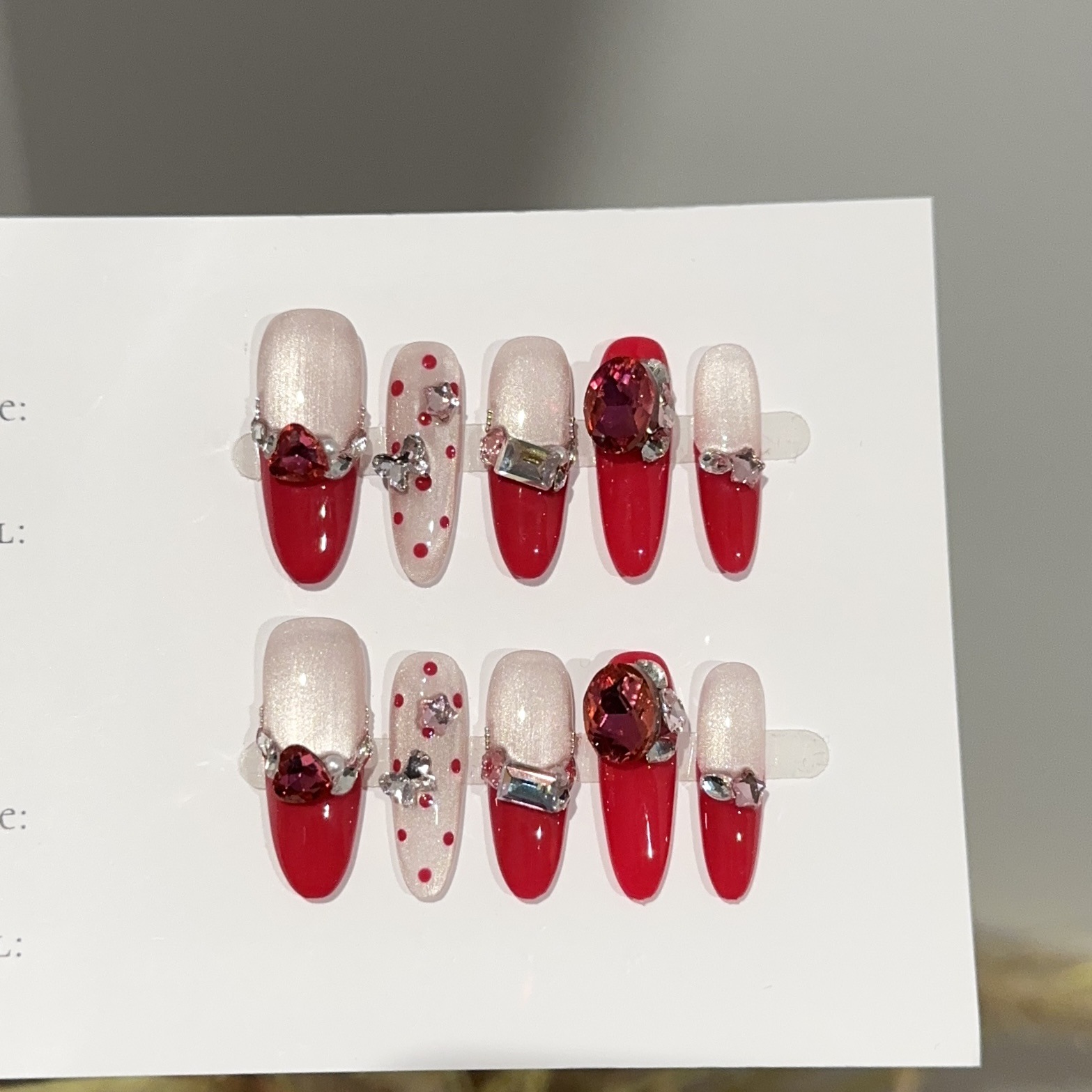 秋冬玫红色长款穿戴甲