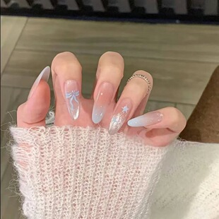 蝴蝶结星星清透温柔少女可拆卸穿戴甲 夏日小清新渐变细闪猫眼新款