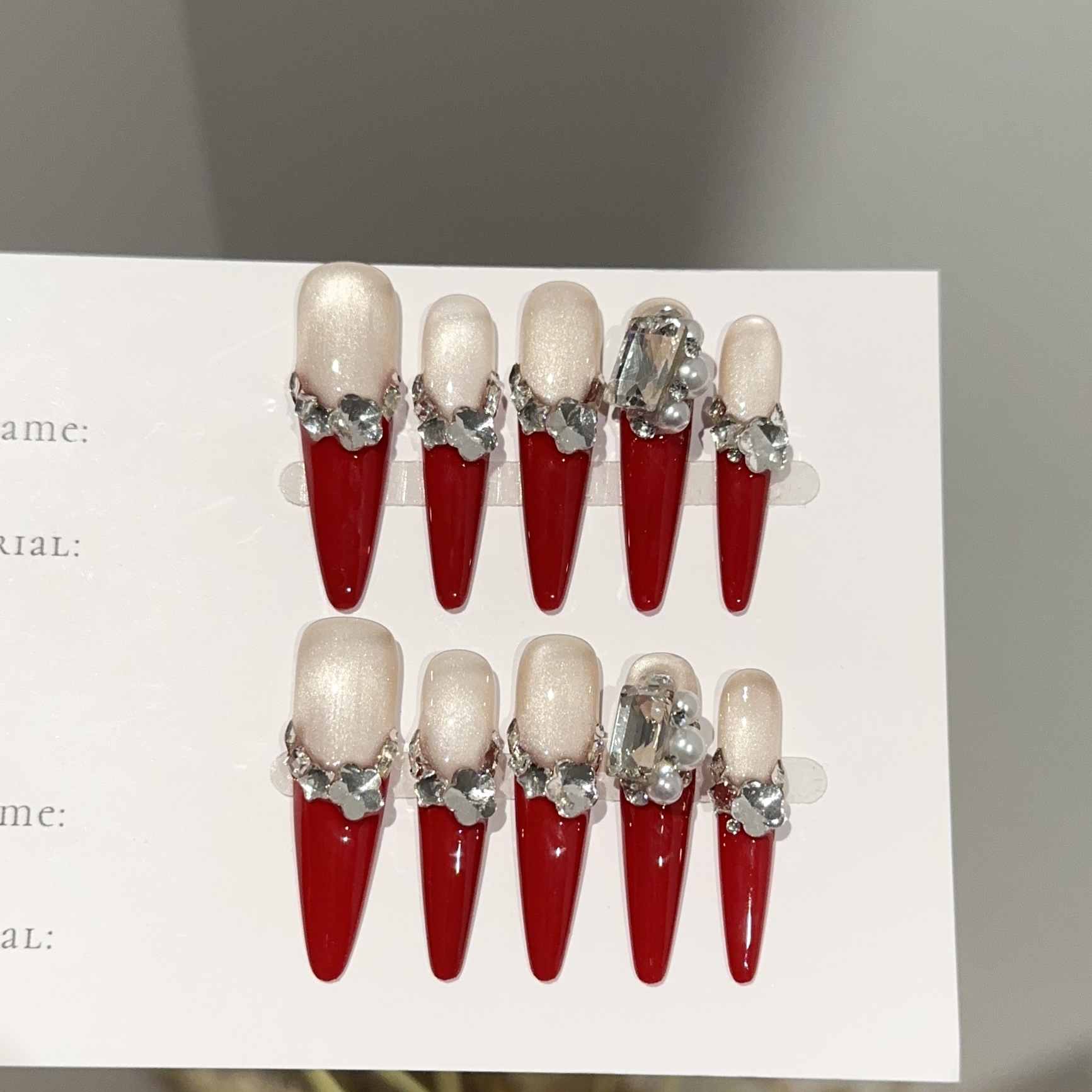 红色新年长款猫眼穿戴甲