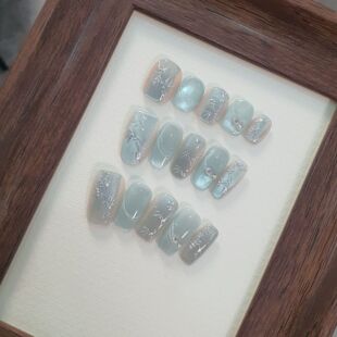 国风手绘竹子穿戴甲美甲贴片纯手工显白可拆卸小清新甜妹 新中式