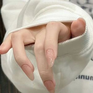 手工穿戴甲中长款法式简约冰透纯色系裸色温柔显白气质感美甲成品