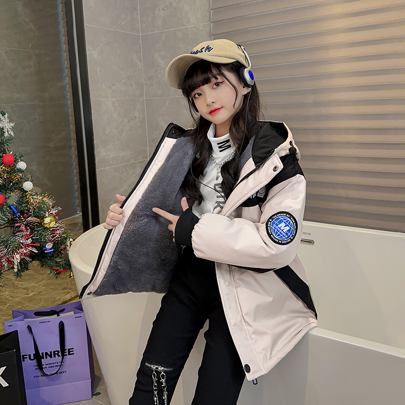 女童外套加绒秋冬装棉衣2024新款