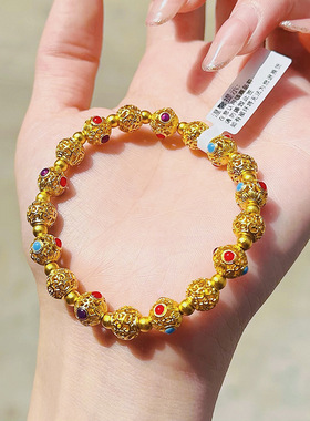 中式古法錾刻珐琅花丝珠手链轻奢气质宫廷风气质女士手串饰品
