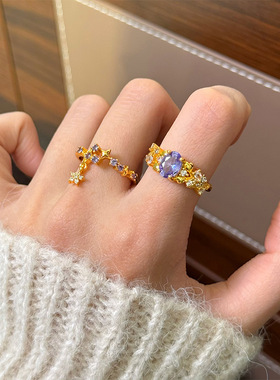 2025法式精致轻奢百搭高级感藤蔓紫荆花戒指女小众设计复古风戒子