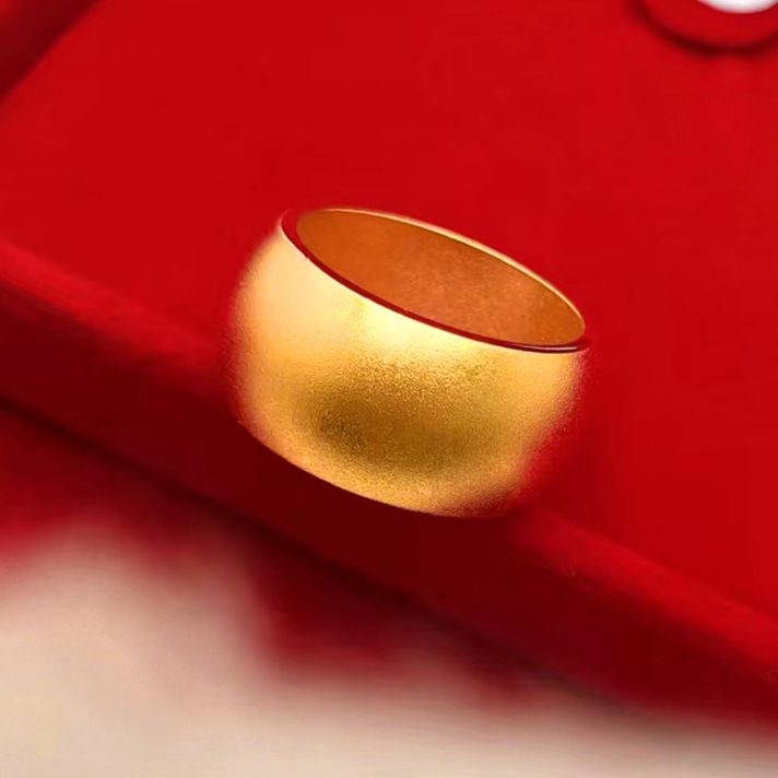 2025款男女同款复古素面宽面戒指镀沙金个性夸张喷砂工艺霸气指环