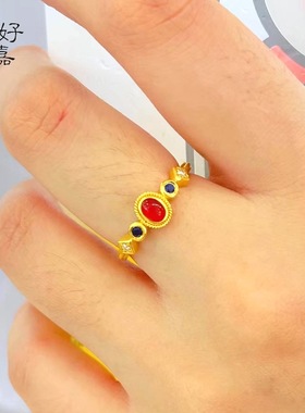 2025新国潮宫阙戒指开口可调节镶嵌中式复古宫廷风指女式沙金指环