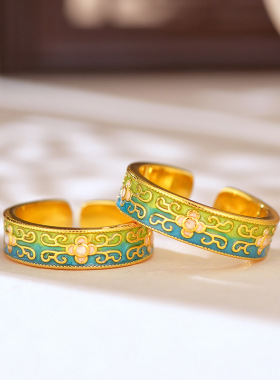 2025新款热卖沙金珐琅戒指民族田园风气质高级宫廷风个性精致指环