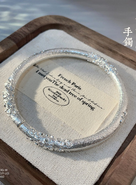 2025新款足银999.9银本色桃花实心开口手镯子送老婆女友礼物手环