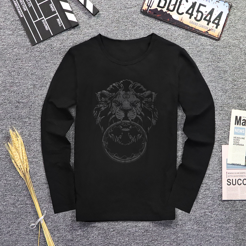 男士长袖t袖2022新款秋季 潮流印花狮子头打底衫上衣服男大码男装