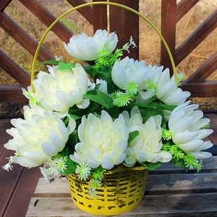 清明节假花15朵菊花篮墓碑装饰花扫墓地坟上用的花祭奠绢花陵园花
