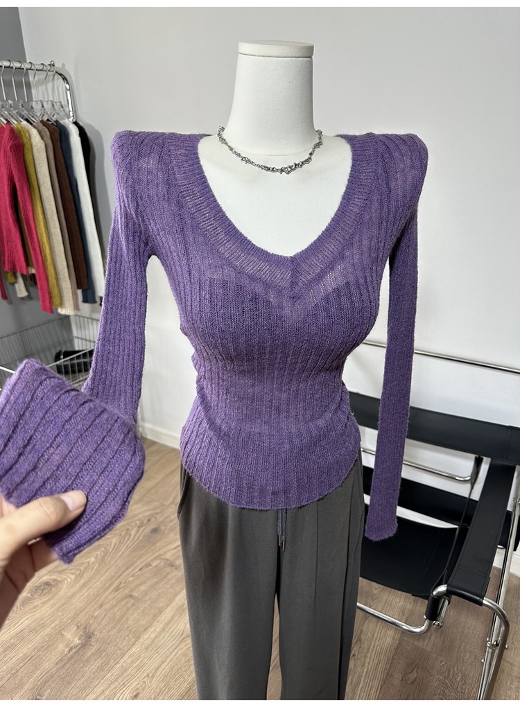 谁穿谁爱系列～ 垫肩V领针织衫透视薄款打底衫上衣春夏新款1,女装/女士精品,毛针织衫,淘宝优惠券,粉丝福利购,淘宝优惠卷