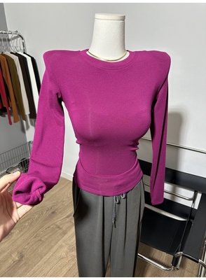 圆领垫肩拼接中线加绒长袖T恤修身磨毛打底衫上衣秋冬新款1