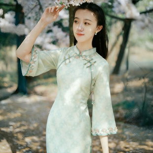 微笑向暖 国风复古少女年轻旗袍 日常显瘦清新改良版新中式连衣裙