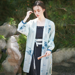 定风波 新中式国风款连衣裙春夏季新款改良苎麻印花开衫加吊带裙