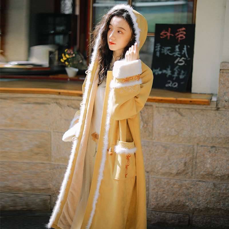 微笑向暖大衣中长款披风斗篷大衣棉服外套女加厚新款棉衣冬小个子