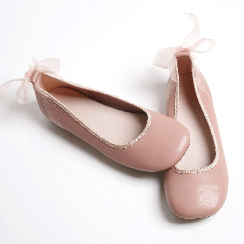 微笑向暖  少女感圆头平底芭蕾舞鞋女舒适真皮牛皮单鞋脏粉色女鞋,女鞋,浅口单鞋,淘宝优惠券,粉丝福利购,淘宝优惠卷