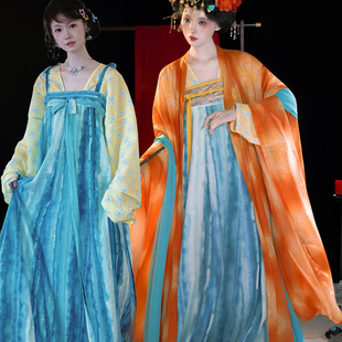 初潋月染霞汉服复原唐制大窠宝花纹印花齐胸襦裙大袖衫短衫披帛