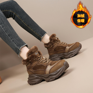 【头层牛皮】加绒老爹鞋女鞋25年冬季新款真羊毛口厚底休闲棉鞋