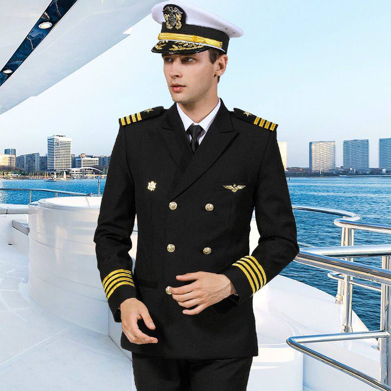 船长海员帅气制服保安服套装男机长制服黑色西装酒吧帅气演出外套