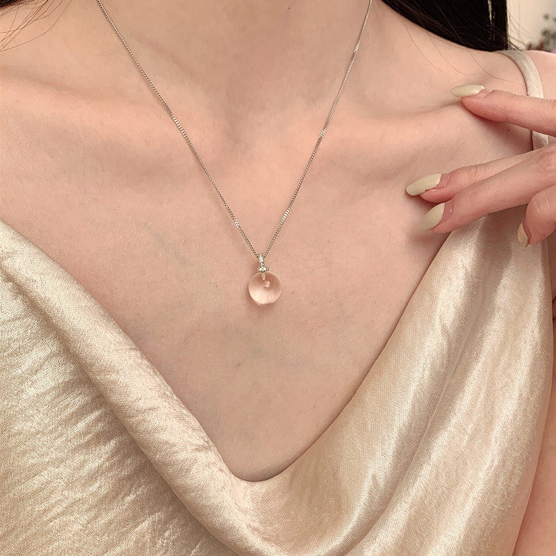 天然白水晶吊坠女项链s925纯银锁骨链轻奢高级灯泡转运珠饰品礼物