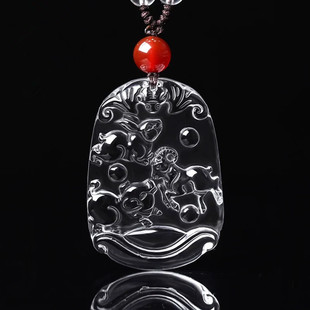 天然白水晶三合贵人生肖吊坠女蛇鸡牛猴鼠龙虎马狗猪兔羊挂件项链