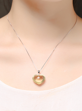 招财转运黄水晶爱心吊坠项链女款