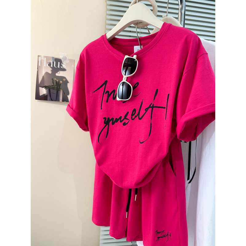 女童休闲运动套装夏季女2025新款宽松短袖T恤休闲中大童短裤套装