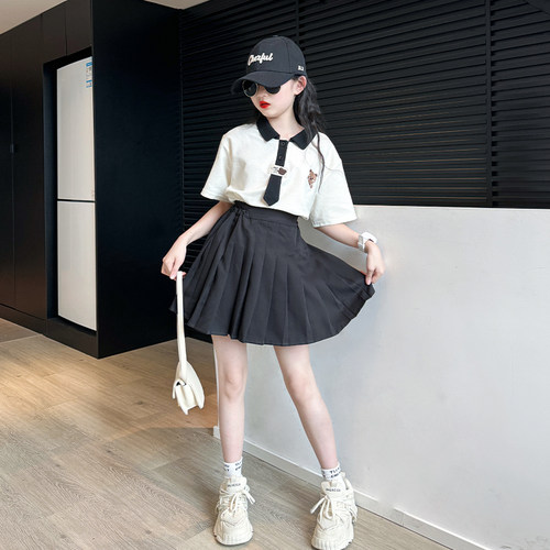 学院风jk百褶裙套装儿童夏款短裙