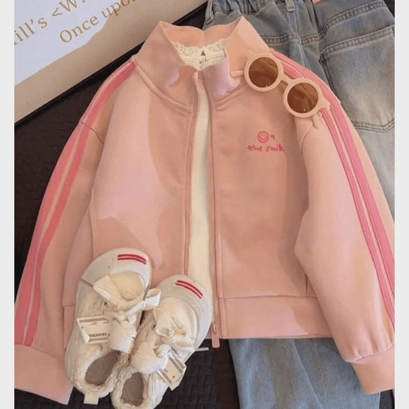 女童外套春秋款2026新款洋派儿童秋季棒球服女孩秋装立领开衫厚棉
