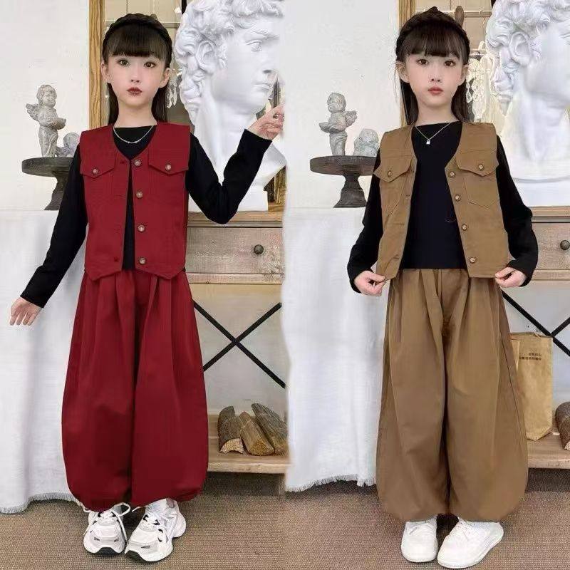 女童秋装套装2025新款女大童春秋季马甲休闲裤儿童时髦百搭萝卜裤