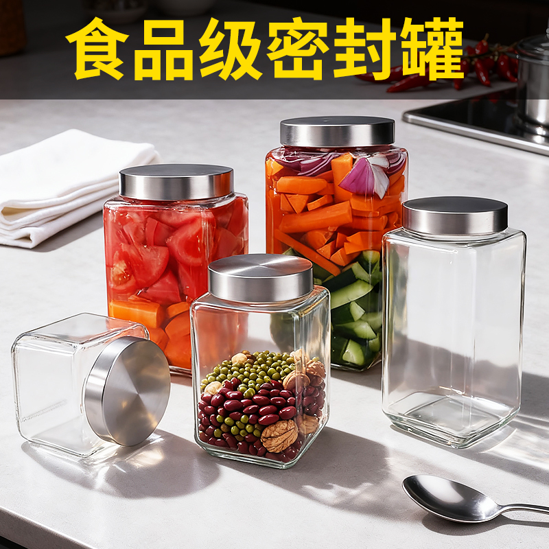 食品级玻璃密封罐咸菜腌菜罐子牛肉酱瓶子杂粮干果零食防潮罐