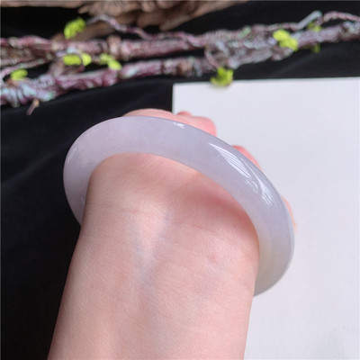 4月新品 鸿玉翡翠57圈口冰糯种淡紫底圆条手镯正品9G80404
