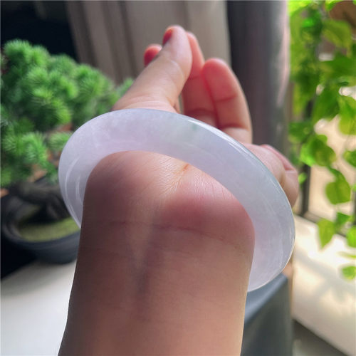 10月新品 鸿玉翡翠57圈口冰种紫底圆条玉手镯女款正品35F71001