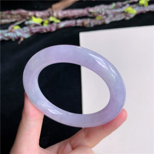 5月新品 鸿玉翡翠51圈口冰糯种紫罗兰圆条玉手镯女款正品13S20528