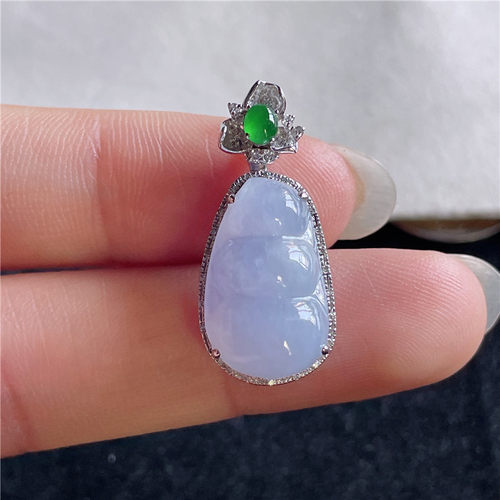 10月新品 鸿玉翡翠18k金镶嵌冰糯种紫罗兰四季豆精美吊坠 A941007