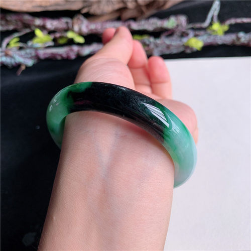 7月新品 鸿玉翡翠55圈口冰糯种飘辣阳绿正圈玉手镯女款14Q90714