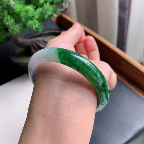 8月新品 鸿玉翡翠56圈口冰糯种阳绿正圈玉手镯女款正品1B40816