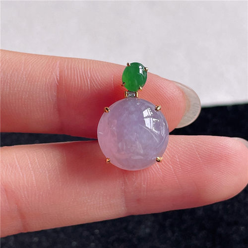 9月新品 鸿玉翡翠18k金镶嵌冰糯种紫罗兰蛋面精美吊坠正品A880923