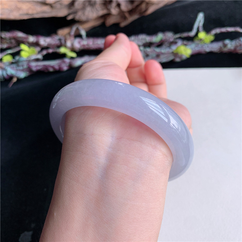 7月新品 鸿玉翡翠60圈口冰糯种紫罗兰正圈玉手镯女款正品15V40718