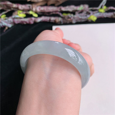 5月新品 鸿玉翡翠53圈口冰糯种淡紫淡绿正圈玉手镯女款1H50508