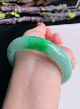 6月新品 鸿玉翡翠54圈口冰糯种飘阳绿正圈玉手镯女款正品3X70626