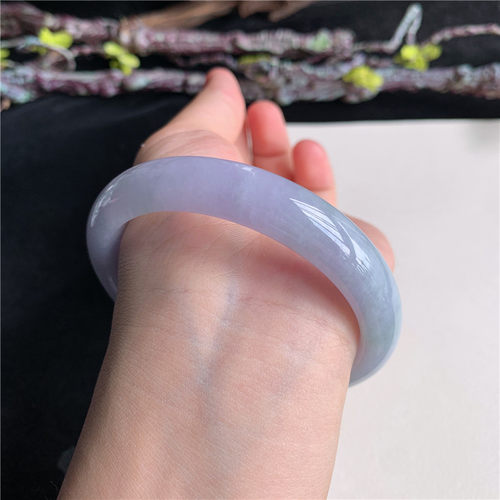 7月新品 鸿玉翡翠58圈口冰糯种紫罗兰正圈玉手镯女款正品8Y90701