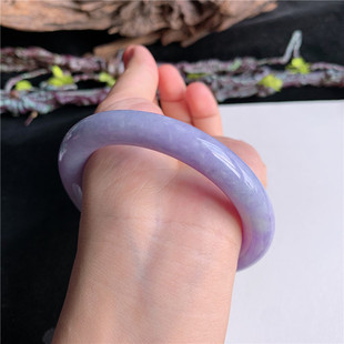 7月新品 鸿玉翡翠59圈口冰糯种紫罗兰圆条玉手镯女款正品3C90723