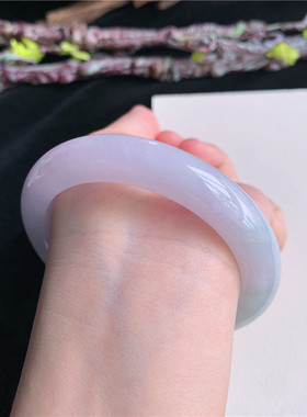 5月新品 鸿玉翡翠59圈口冰糯种紫罗兰飘绿正圈玉手镯女款3G80515
