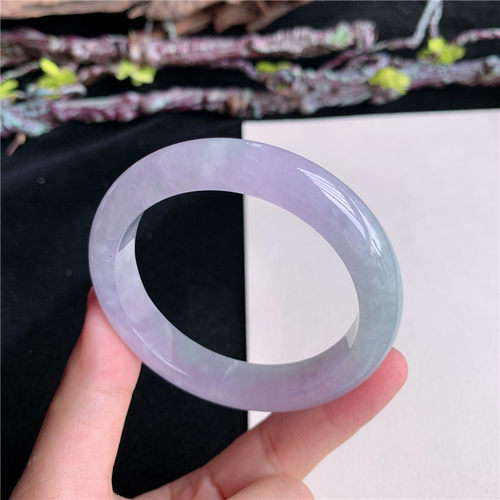 7月新品 鸿玉翡翠51圈口冰糯种紫罗兰正圈玉手镯女款正品6X20716
