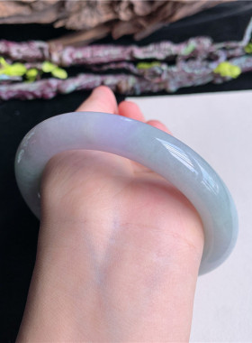 6月新品鸿玉翡翠63圈口冰糯种紫罗兰飘黄翡圆条玉手镯女款6D50611