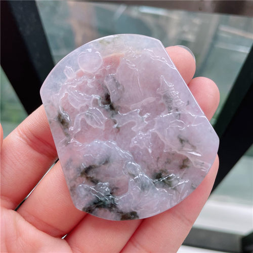 8月新品 鸿玉翡翠冰糯种飘花风景山水牌精美吊坠 正品A货 HY1176